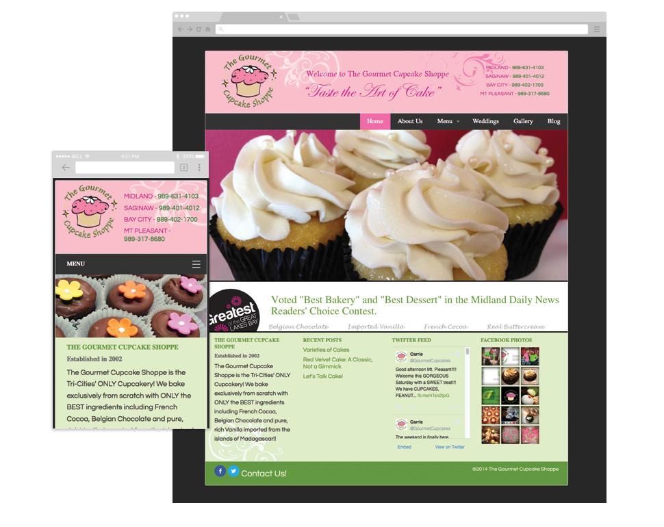 The Gourmet Cupcake Shoppe Home page image