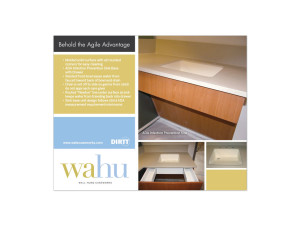 Email blast graphic featuring wahu's solid surface sinks and lighted drawers